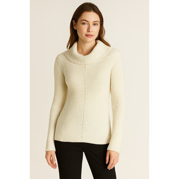 T. Tahari Cowl Neck Sweater – White – Size XS - Picture 3 of 6
